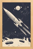 JUNIQE - Poster in houten lijst Space Rocket II -30x45 /Blauw