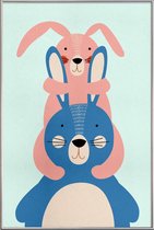JUNIQE - Poster met kunststof lijst Bunny Rabbits -20x30 /Kleurrijk