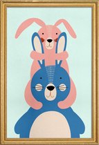 JUNIQE - Poster met houten lijst Bunny Rabbits -40x60 /Kleurrijk