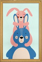 JUNIQE - Poster met houten lijst Bunny Rabbits -30x45 /Kleurrijk