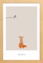 JUNIQE - Poster met houten lijst Vogel en Vos -13x18 /Bruin & Oranje