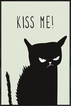 JUNIQE - Poster met kunststof lijst Kiss Me Cat -13x18 /Grijs & Wit