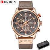 ➥ Curren-NL® - Polshorloge - Heren - Horloge - Ø 48 mm - Lederen Band - Gift Box - Vaderdag - Cadeau – Heren - Horloge - Rosé & Grijs