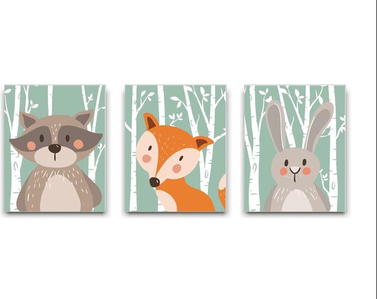 Cadre carré 25x25 cadeau naissance avec illustration petit renard dans la  forêt pour chambre enfant bébé : illustrations-dessins par stillistic