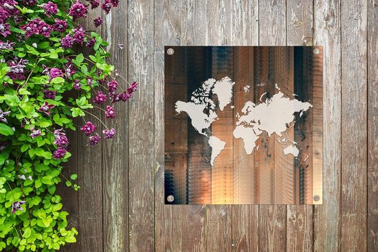 Carte du Wereldkaart en Tissu de Jardin - Simple - Bois - 100x100 cm