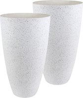 2x stuks hoge bloempot/plantenpot vaas gerecycled kunststof/steenpoeder wit dia 29 cm en hoogte 50 cm - Binnen en buiten