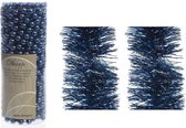 Kerstversiering set van 2x stuks folieslingers en 1x stuks kralenslingers donkerblauw - Kerstslingers