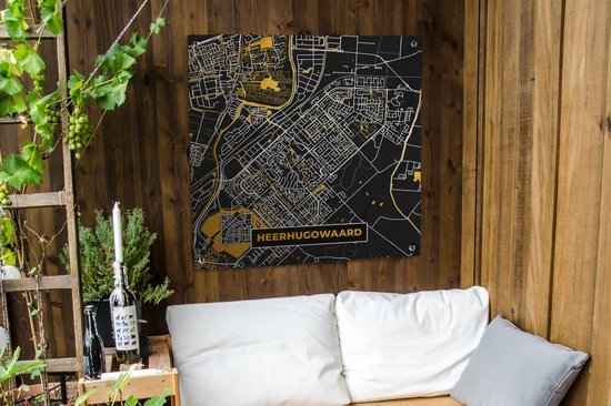 Tissu de jardin Plan de la ville - Heerhugowaard - Or - Zwart - 100x100 cm - Carte