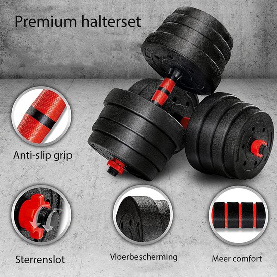 wuuhoo® Ensemble d'haltères de fitness 2 en 1 Jimmy, kit d'haltères courts de 30 mm, barre d'haltères courte et barre d'haltère longue avec poids, appareil de fitness en plastique pour la maison