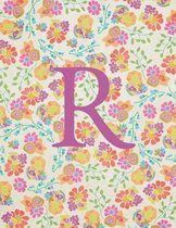 R: Monogram Initial R Notebook for Women and Girls-Bright Floral-120 Pages 8.5 x 11