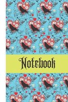 Notebook: Crow/Raven Light Blue Floral Heart Pattern Art Gift - Lined Notebook, 130 pages, 6 x 9