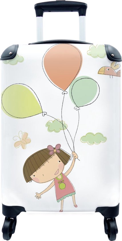 Valise - Une illustration dessinée d'une fille avec des ballons - 35x55x20  cm - Bagage... | bol.com
