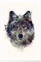 JUNIQE - Poster Wolf illustratie -20x30 /Bruin & Ivoor