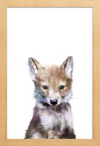 JUNIQE - Poster in houten lijst Wolfje illustratie -20x30 /Bruin & Wit