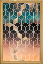 JUNIQE - Poster met houten lijst Ombre Dream Cubes -30x45 /Oranje &