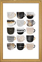JUNIQE - Poster met houten lijst Mooie koffiekopjes -13x18 /Grijs &