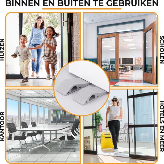 Easavida – Deurstoppers – Van Rubber – 12x4x2.5 cm – Set van 3 – Stapelbaar – Met Houder – Deurwig – Voor Binnen en Buiten – Grijs – Deurbuffer – Deurklem