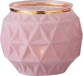 J-Line T-Lichthouder Fluweel Bol Glas Roze Large Set van 4 stuks