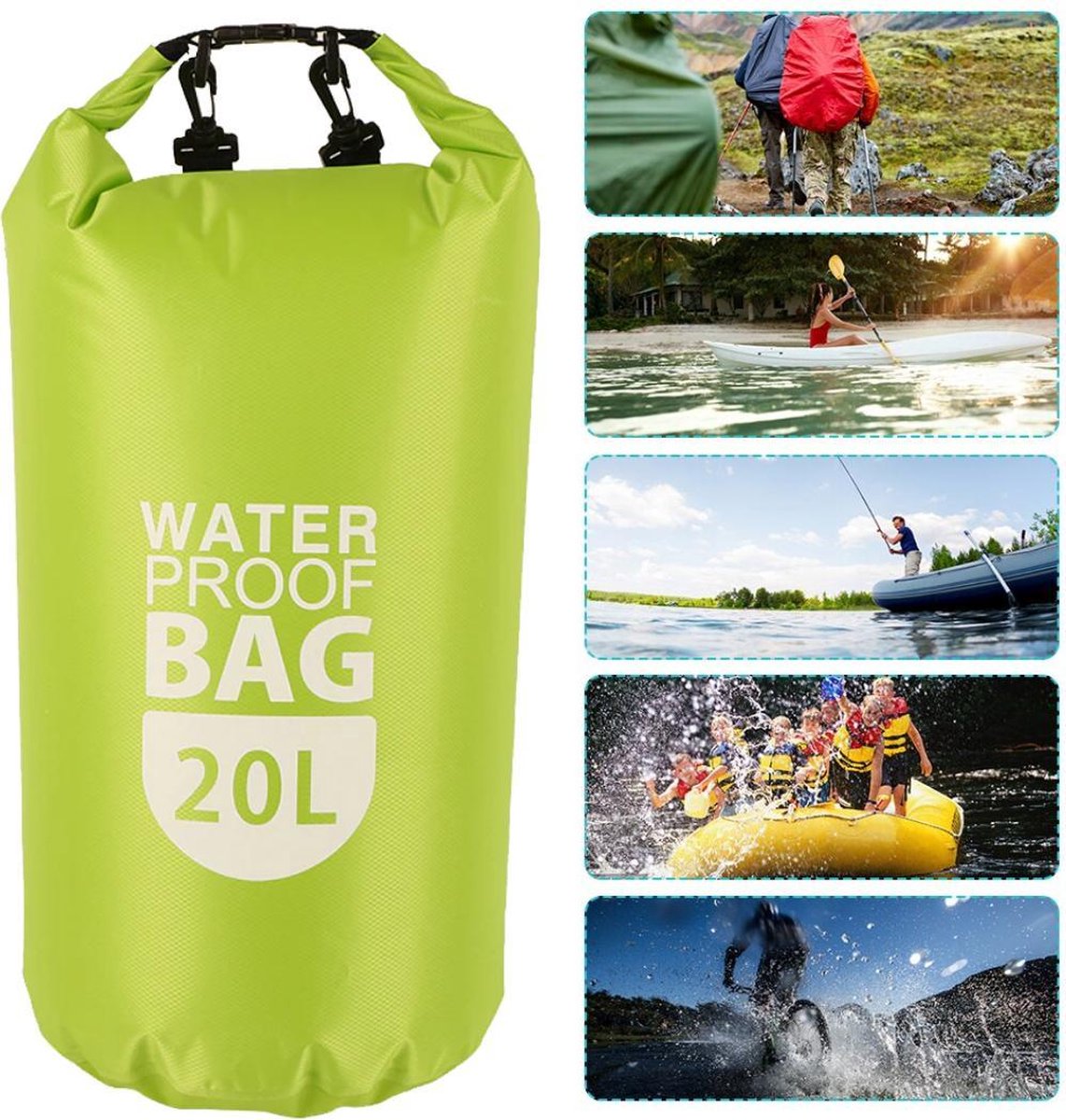 Droogzak, 20 liter, waterdichte pakzak voor SUP, kajakken, boottochten, kanoën