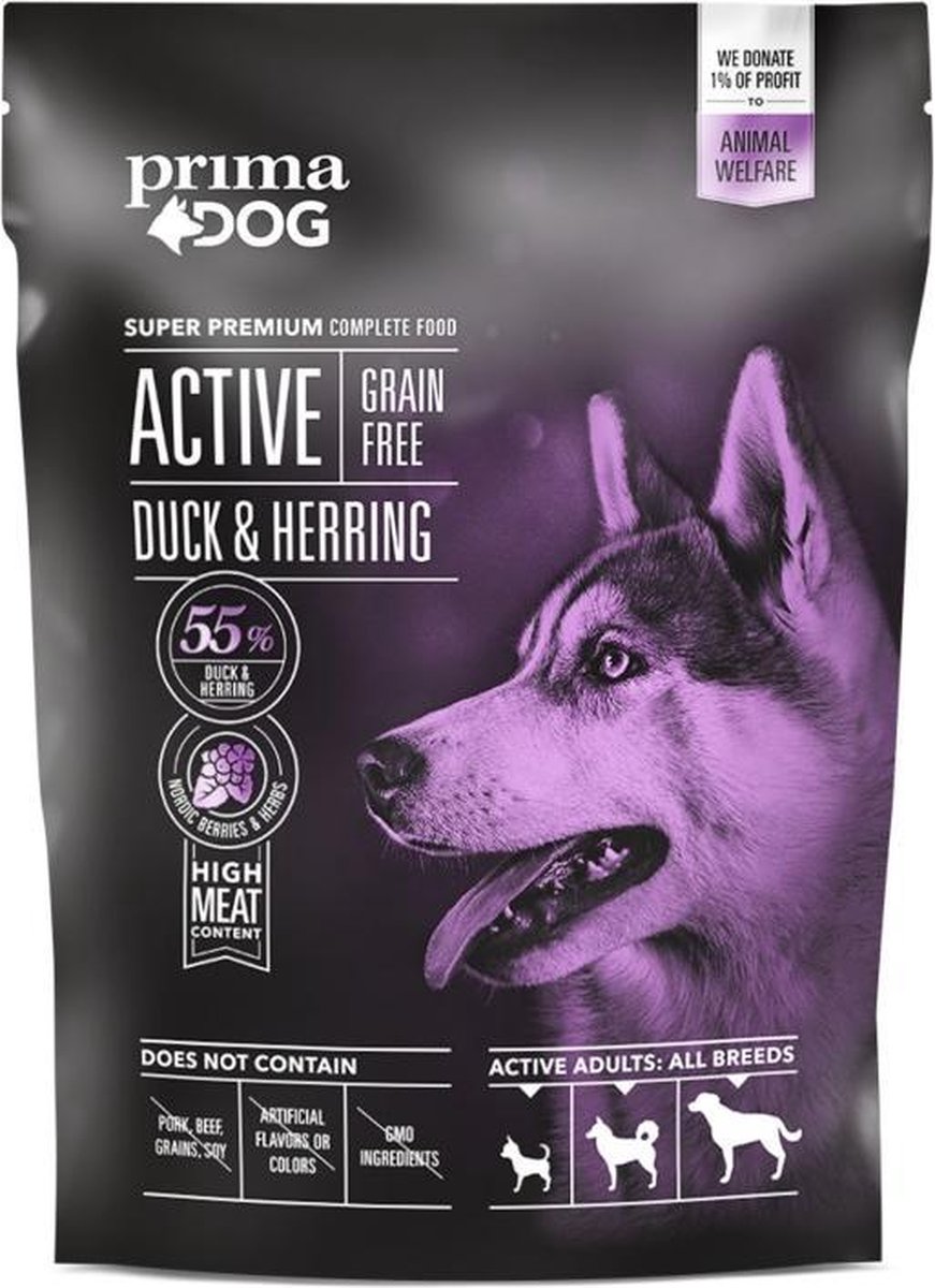 PrimaDog Graanvrij Adult - Droog Hondenvoer Eend & Haring - 1.5 kg - Voor alle rassen