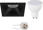 LED Spot Set - Proma Pollon Pro - GU10 Fitting - Inbouw Vierkant - Mat Zwart - 4W - Warm Wit 3000K - Verdiept - 82mm