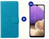 BixB Samsung A32 5G hoesje - Met 3x screenprotector / tempered glass - Book Case Wallet - Turquoise