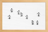 JUNIQE - Poster in houten lijst Snow Penguins -30x45 /Wit & Zwart