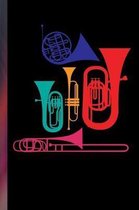 Colorful Wind Instruments: Brass Instrumental Gift for Musicians (6x9) Music Notes Paper