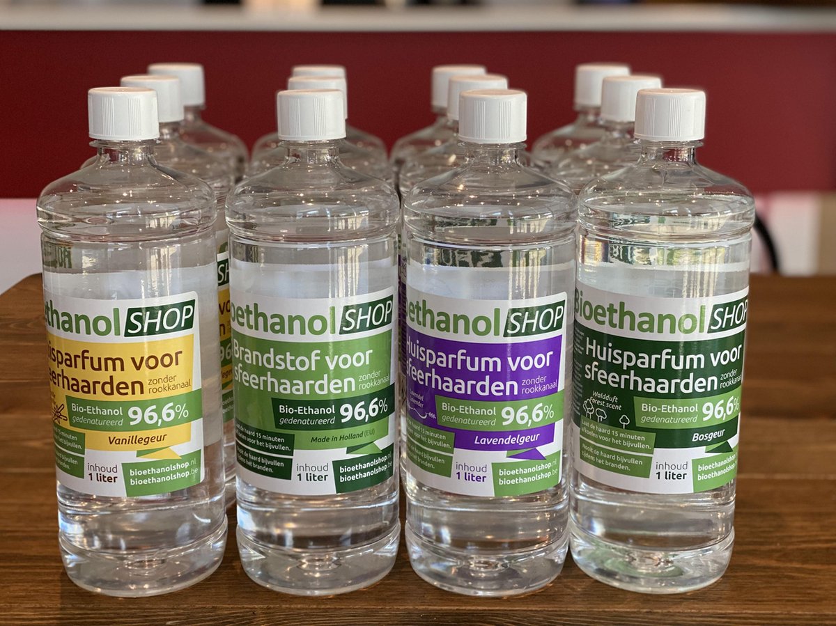 KieselGreen 12 Liter Bio-Ethanol Aromamix (Bos, Vanille, Lavendel, Geurloos) - Bioethanol 96.6%, Veilig voor Sfeerhaarden en Tafelhaarden, Milieuvriendelijk - Premium Kwaliteit Ethanol voor Binnen en Buiten