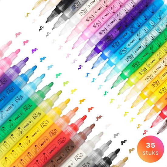 Marqueurs de peinture - Acryliques - stylos Acryl - Happy Stones - 35 pièces - 20 couleurs - 2 tailles
