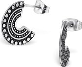 Aramat jewels ® - Bali oorknopjes halve hoepel staal zilverkleurig zwart 15mm