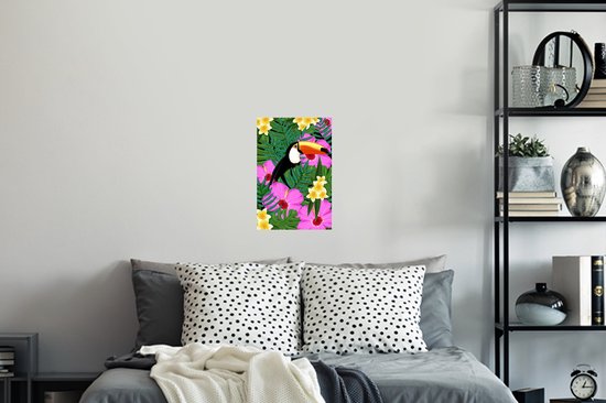 Stickers muraux - Illustration printanière toucan - 20x30 cm - Feuille adhésive