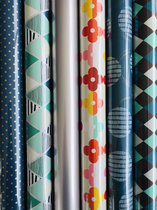 Cadeaupapier 6 rollen  Blauw Diversen- Breedte 70 cm - 2m lang