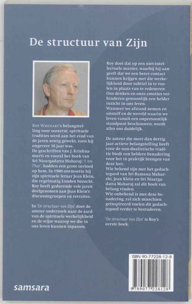 Portret van Roy Whenary, met tekst over zijn boek 'De structuur van Zijn'.