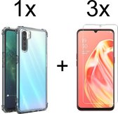 Oppo A91 hoesje shock proof case transparant hoesjes cover hoes - 3x Oppo A91 screenprotector