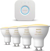 Philips Hue Starterspakket GU10 White Ambiance - 4 Hue GU10 Lampen met Bridge - Eenvoudige Installatie - Werkt met Alexa en Google Home