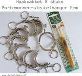 Bon et Beau 8 stuks Beugel Portemonnee-sleutelhanger ZILVERkleurig 5cm + haaknaald 2.5mm