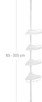 doucheplank, 85-305 cm in hoogte verstelbaar, badkamerplank met 4 dienbladen, douchehoek, boren niet nodig, wit BCB001A
