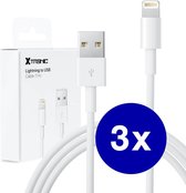 USB naar Lightning Kabel - 3 stuks - 1 meter - Wit - Geschikt voor Apple iPhone 6,7,8,9,X,XS,XR,11,12,13,14 - iPhone oplader kabel - iPhone lader kabel - Lightning USB kabel