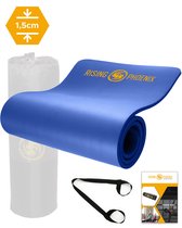 RP® Fitness Mat Yoga Mat Anti Slip Sport Mat 1,5 cm - Draagtas & Draagriem - Gym Workout Ebook & Poster - Donker Blauw