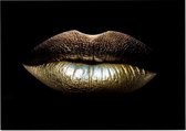 Gouden vrouwelijke lippen op zwarte achtergrond - Foto op Posterpapier - 42 x 29.7 cm (A3)