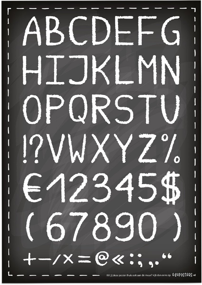 Educatieve poster (Posterpapier) - Alfanumeriek zwart krijtbord - 50 x 70 cm (B2)