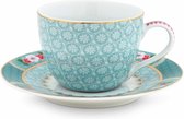 Pip Studio set 6 esspresso cups & saucer 'Blushing Birds' blue 120ml