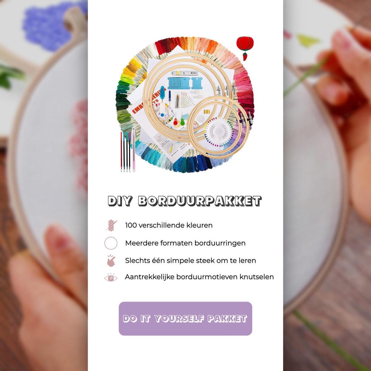DIY Borduurpakket - Complete borduurset voor volwassenen & kinderen - 100 kleuren — afbeelding 4