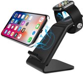 DrPhone QW1– 2 in 1 Qi Draadloze Oplader - 18W Wireless Dock - Bureau Stand - Geschikt voor iOS iPhone /Android Smartphones & iOS Smartwatch 38/40/41/42/44/45mm - Zwart
