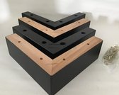 Set van 4 stuks houten Boxspring Bedden Hoekpoten Zwart Beuken Meubelpoten Hoogte 7 cm Lengte 19,5 cm met Schroefbevestiging L-poten