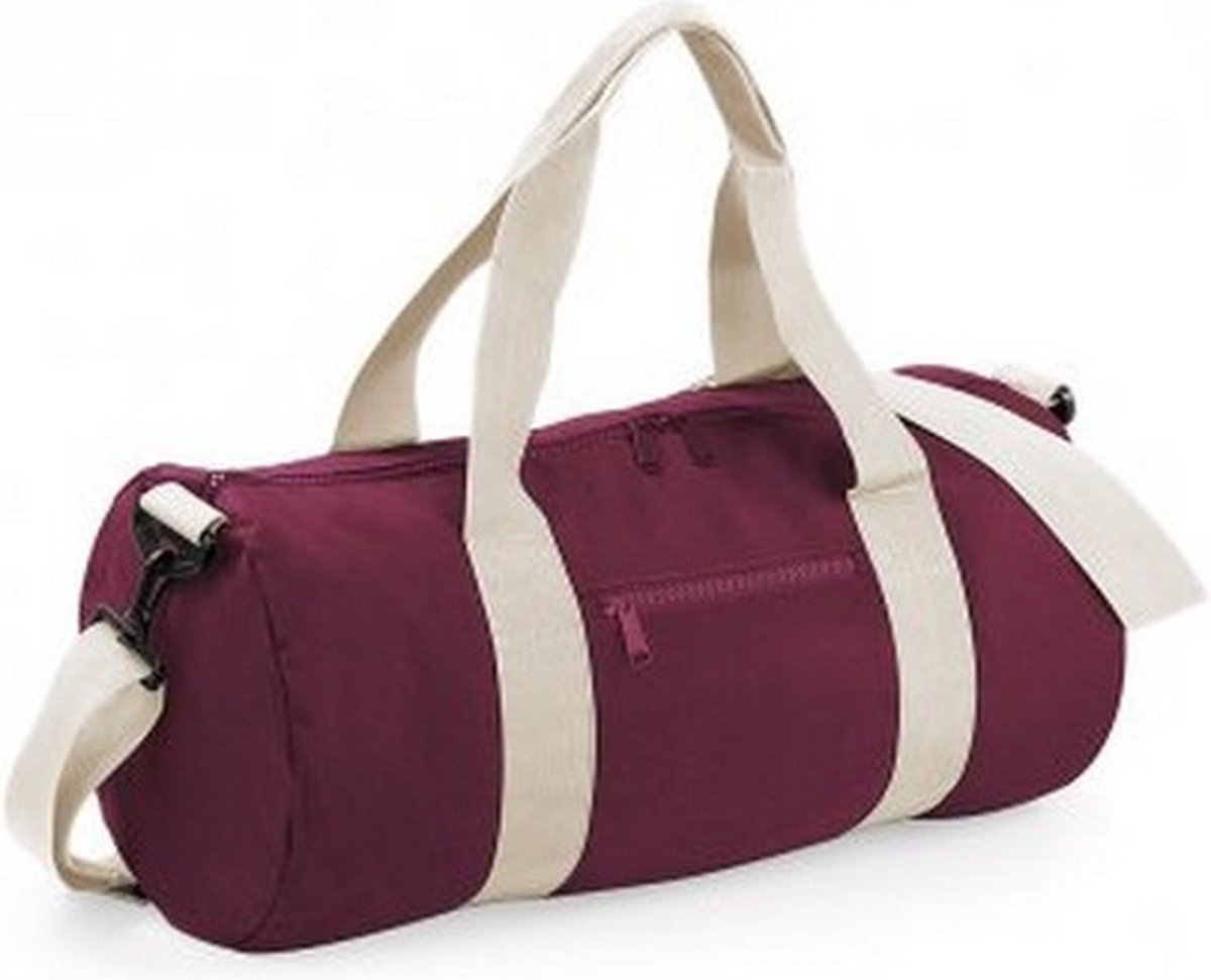 Bagbase Gewoon Varsity Barrel / Duffle Bag (20 Liter) (Pakket van 2) (Bourgogne/Off Wit)
