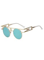 KIMU ronde STEAMPUNK zonnebril retro goud - lichtblauwe spiegelglazen rond vintage