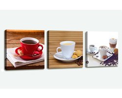 Schilderij - Koffie Cafe, Bruin, 150X50cm, 3luik