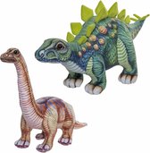 Combi van 2x knuffels dinosaurussen Stegosaurus van 47 cm en Apatosaurus van 43 cm - Dino cadeau artikelen
